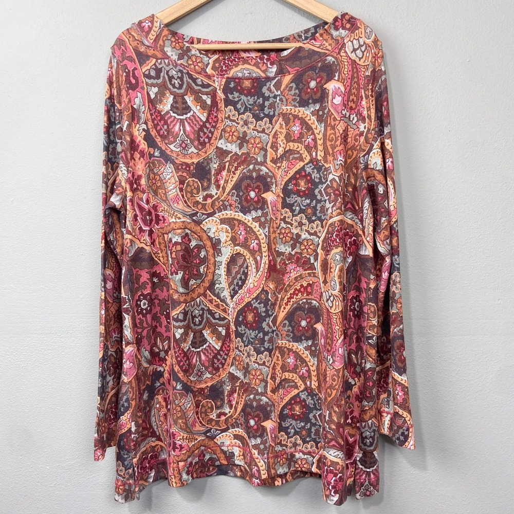 Soft Surroundings Knit Top Size S Boho Floral Tunic Paisley Fall Cottagecore